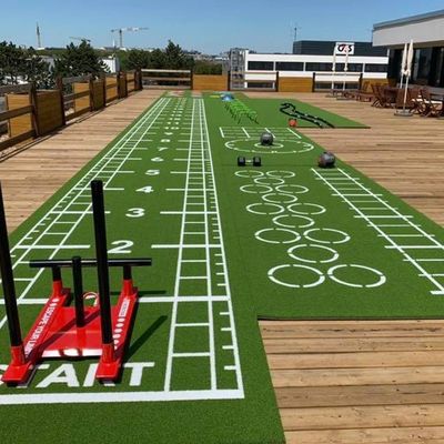 พื้นกีฬาหญ้าสังเคราะห์สีน้ําตาลที่สบายสําหรับการออกกําลังกายสวน Bliss Gym Turf Mat